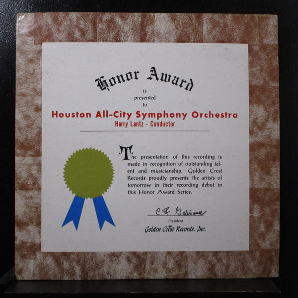 The Houston All-City Orchestra, Harry Lantz - Honor Award LP VG+ CR 6000 - Shuga Records