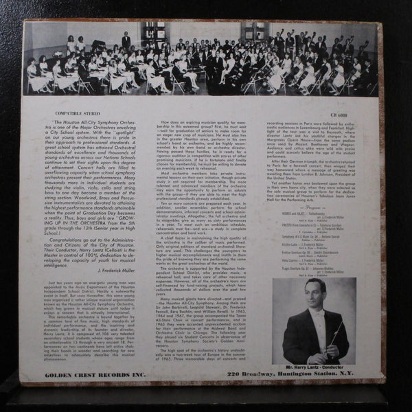 The Houston All-City Orchestra, Harry Lantz - Honor Award LP VG+ CR 6000 - Shuga Records