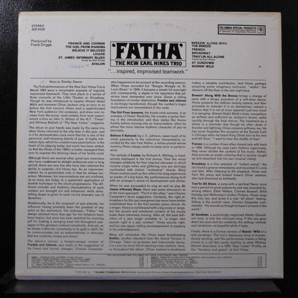 The Earl Hines - Trio Fatha LP VG+ JCS 9120 Columbia 1973 USA Vinyl Record - Shuga Records