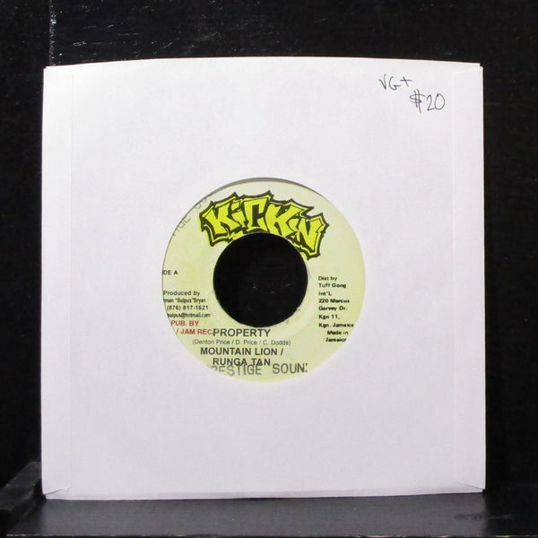 Mountain Lion & Runga Tan - Property 7" VG+ Vinyl 45 Kickin Jamaica - Shuga Records