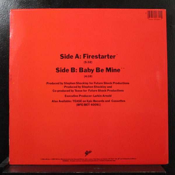 Tease - Firestarter 12" Mint- 49-05339 Epic 1986 USA Vinyl Record - Shuga Records