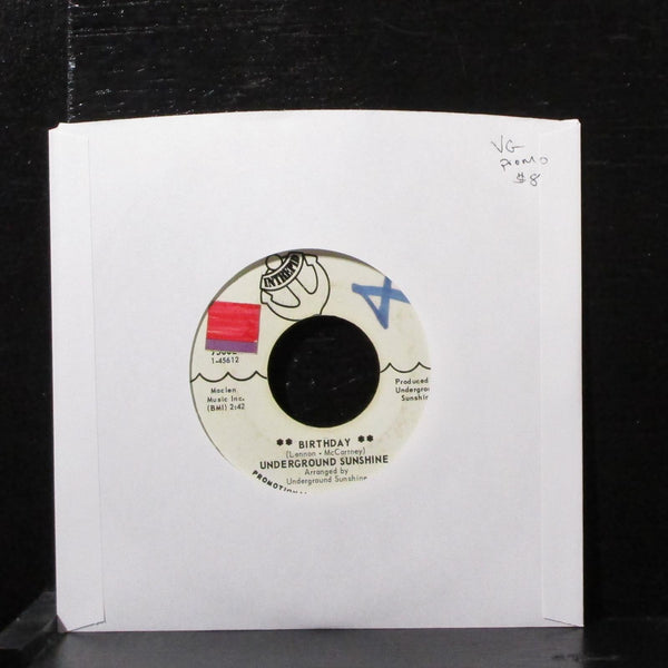 Underground Sunshine - Birthday / All I Want Is You 7" VG Promo Vinyl 45 75002 - Shuga Records