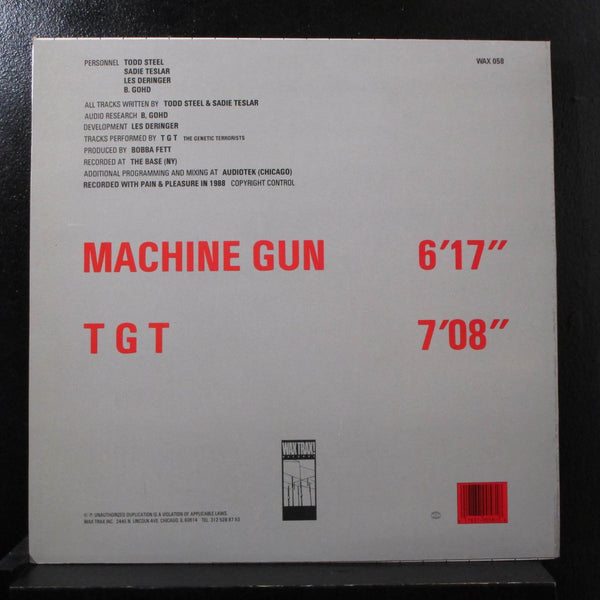 T G T (The Genetic Terrorists) - Machine Gun 12" 45 RPM Mint- WAX 058 Record - Shuga Records