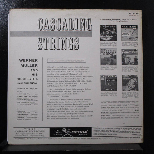 Werner Muller - Cascading Strings LP VG+ DL 8499 Mono 1st 1961 Vinyl Record - Shuga Records