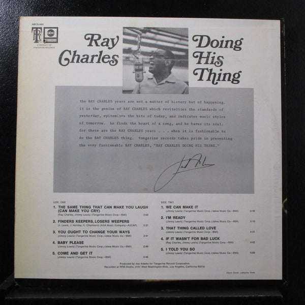 Ray Charles - Doing His Thing LP Mint- ABCS 695 Black Label 1969 Vinyl Record - Shuga Records