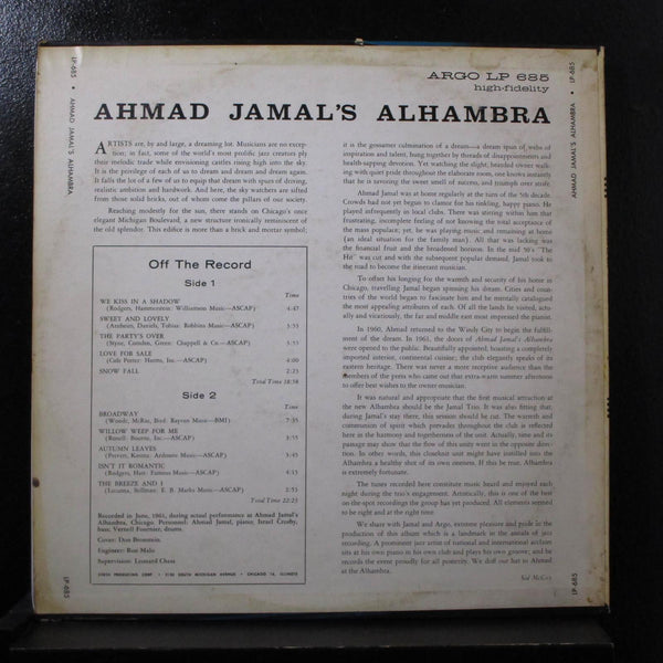 Ahmad Jamal - Alhambra LP VG+ U-11149 Mono Blue Labels Deep Groove Vinyl Record - Shuga Records