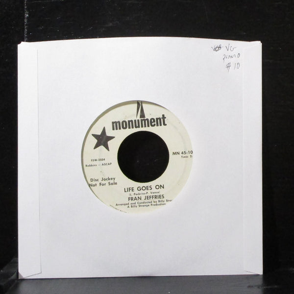 Fran Jeffries - Life Goes On 7" VG Promo Vinyl Monument 45-1015 USA 1967 - Shuga Records