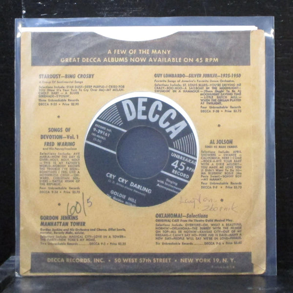 Goldie Hill - Call Off The Wedding 7" VG Vinyl 45 Decca 9-29161 USA 1954 - Shuga Records