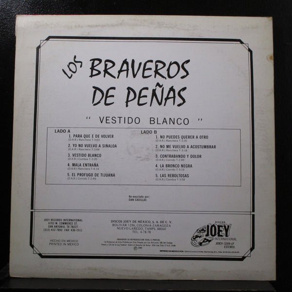 Los Braveros De Penas - Vestido Blanco LP VG+ JOEY-3209-LP Mexico 1990 Record - Shuga Records
