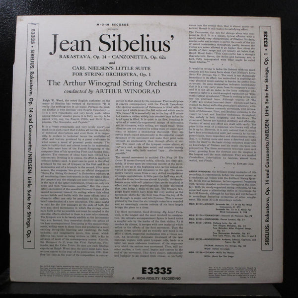 Winograd - Sibeliues Rakastava, Nielsen Little Suite LP VG+ E3335 Yellow/Blk Lbl - Shuga Records