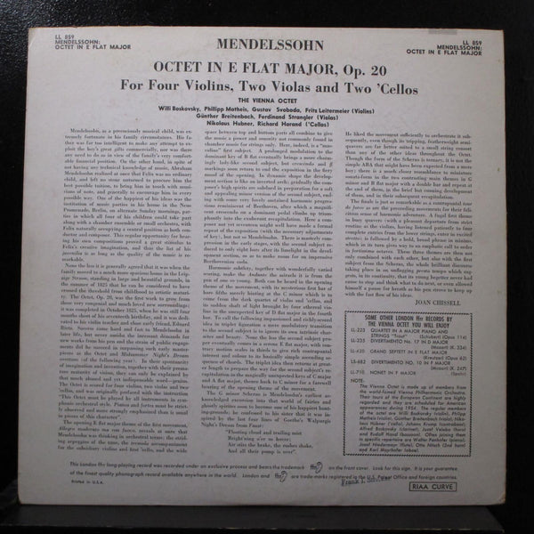 The Vienna Octet - Mendelssohn Octet In Eb Major LP VG+ LL.859 Mono UK Vinyl - Shuga Records