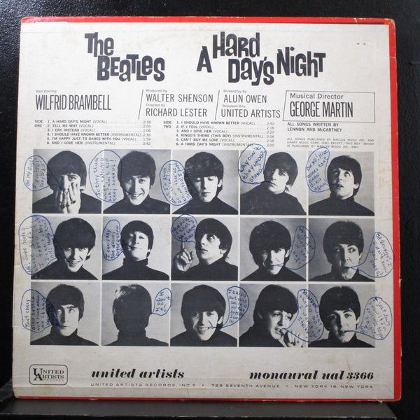 The Beatles - A Hard Day's Night (Original Soundtrack) LP VG UAL 3366 Black Lbl - Shuga Records