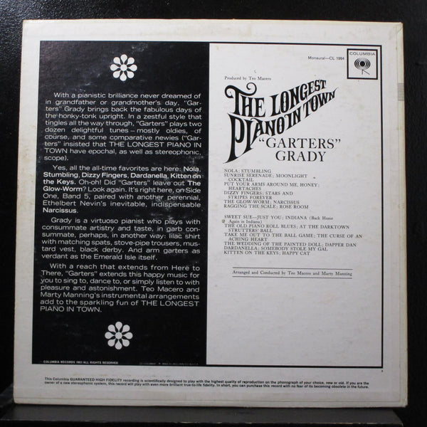 Garters Grady - The Longest Piano In Town LP VG+ CL 1994 Mono White Promo Record - Shuga Records