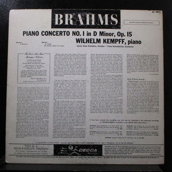 Brahms, Kempff, Konwitschny - Piano Concerto No 1 In Dm LP VG DL 9945 Mono Vinyl - Shuga Records