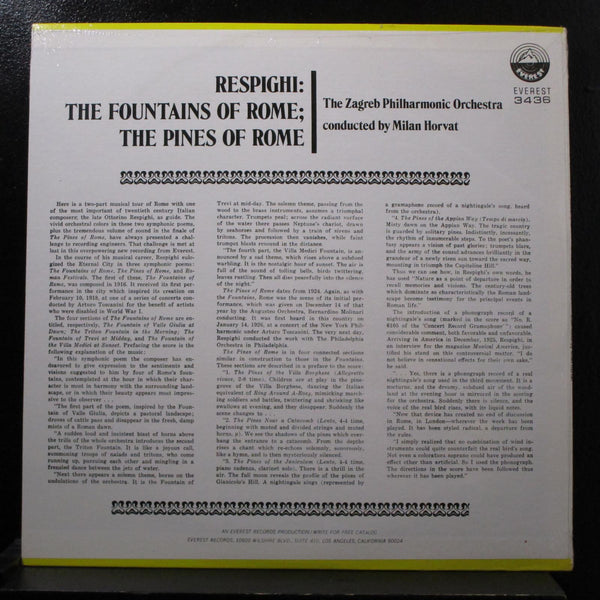 Milan Horvat, Respighi - Fountains Of Rome, The Pines Of Rome LP New Sealed 3436 - Shuga Records