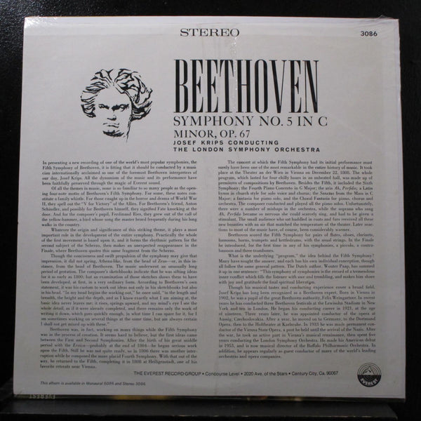 Beethoven - Krips - Symphony No. 5 In Cm & Egmont Overture LP New Sealed 3086 - Shuga Records