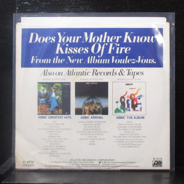 ABBA - Does Your Mother Know / Kisses Of Fire 7" Mint- Vinyl 45 Atlantic 3574 - Shuga Records