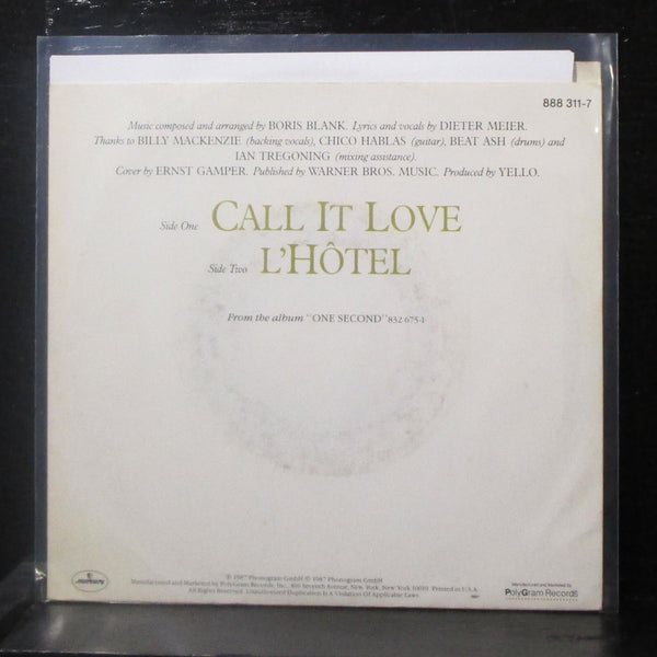 Yello - Call It Love 7" VG+ Promo Vinyl 45 Mercury 888 311-7 DJ USA 1987 - Shuga Records
