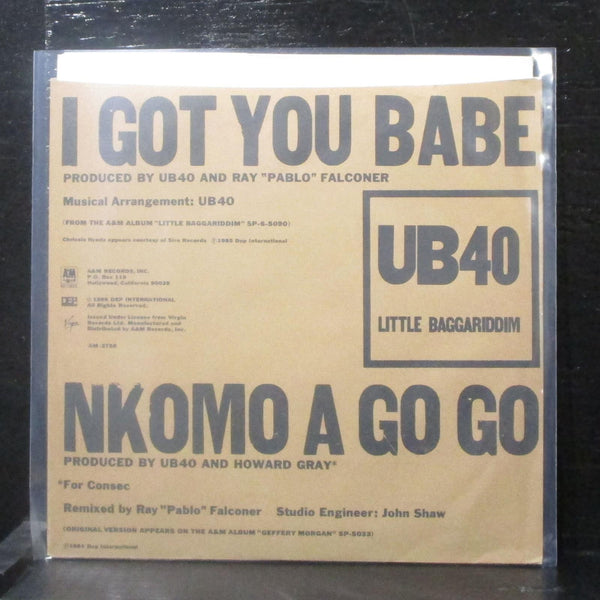 UB40 - I Got You Babe / Nkomo A Go Go 7" Mint- Vinyl 45 AM-2758 USA 1985 brown - Shuga Records
