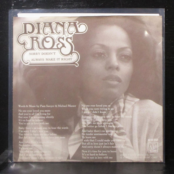 Diana Ross - Sorry Doesn't Always Make It Right 7" VG+ Vinyl 45 M 1335F USA 1975 - Shuga Records