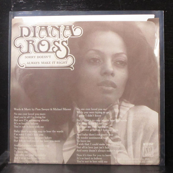 Diana Ross - Sorry Doesn't Always Make It Right 7" VG+ Vinyl 45 M 1335F USA 1975 - Shuga Records