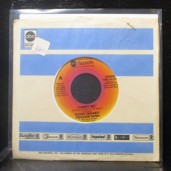 David Crosby / Graham Nash - Carry Me / Mama Lion 7" VG+ Vinyl 45 ABC-12140 - Shuga Records