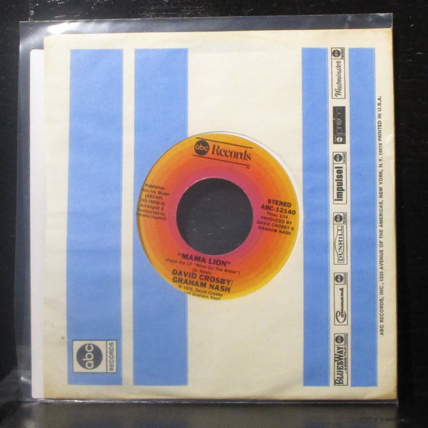 David Crosby / Graham Nash - Carry Me / Mama Lion 7" VG+ Vinyl 45 ABC-12140 - Shuga Records