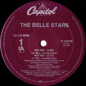 The Belle Stars ‎– Iko Iko - VG+ 12" Single 1989 Capitol USA - Synth Pop