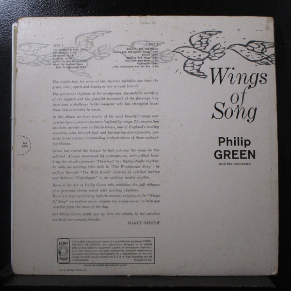Philip Green And His Orchestra Wings Of Song LP VG+ JAS-8002 Rare Stereo Record - Shuga Records