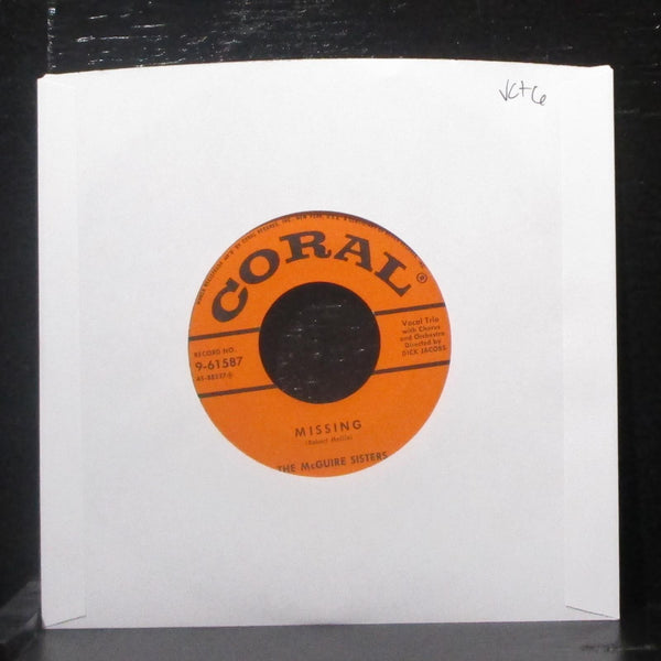 McGuire Sisters - Missing / Tell Me Now 7" VG+ Vinyl 45 Coarl 9-61587 USA 1956 - Shuga Records