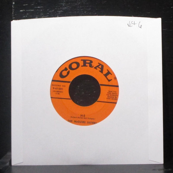 McGuire Sisters - He / If You Believe 7" VG+ Vinyl 45 Coral 9-61501 USA 1955 - Shuga Records