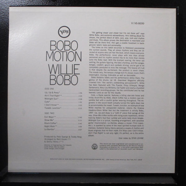 Willie Bobo - Bobo Motion LP Mint- V6-8699 Verve 1967 Stereo Vinyl Record - Shuga Records