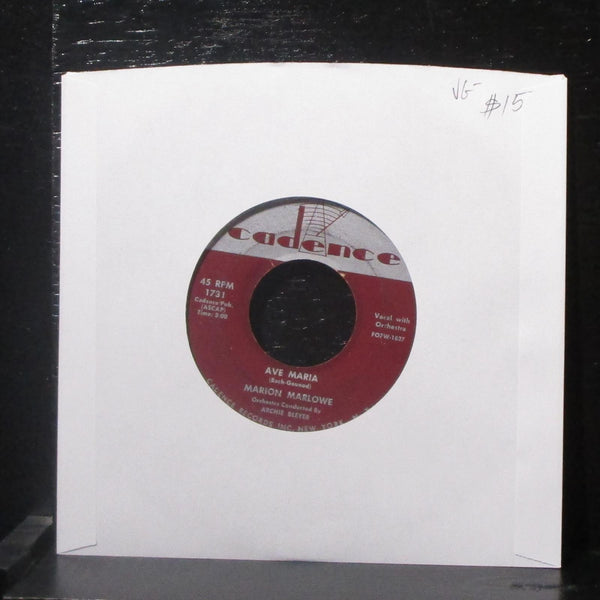 Marion Marlowe - The Lord's Prayer / Ave Maria 7" VG- Vinyl 45 Cadence 1731 USA - Shuga Records