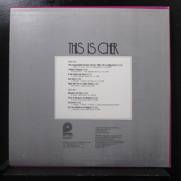 Signed Autographed - Cher - This Is Cher - VG+ LP Record 1978 Pickwick USA Vinyl - Pop Rock / Soft Rock - Shuga Records