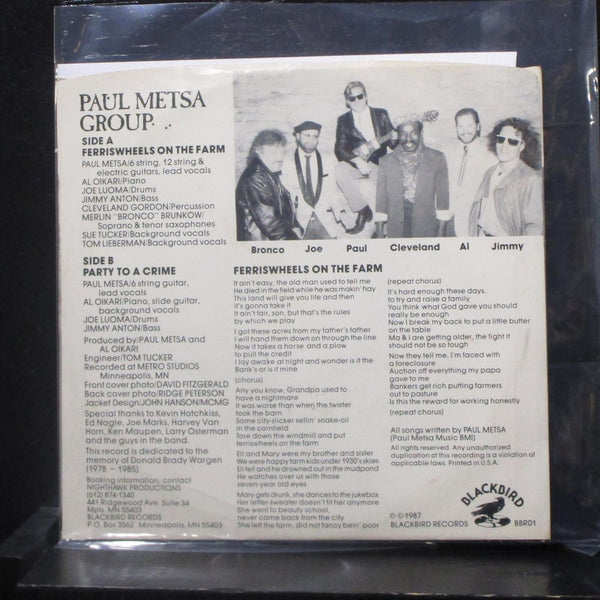 Paul Metsa Group - Ferris Wheels On The Farm / Party To A Crime 7" Mint- BBR01 - Shuga Records