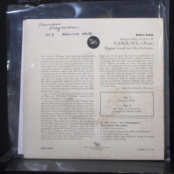 Morton Gould And His Orchestra - Carousel Suite 7" VG+ ERA 234 Mono RCA Vinyl 45 - Shuga Records
