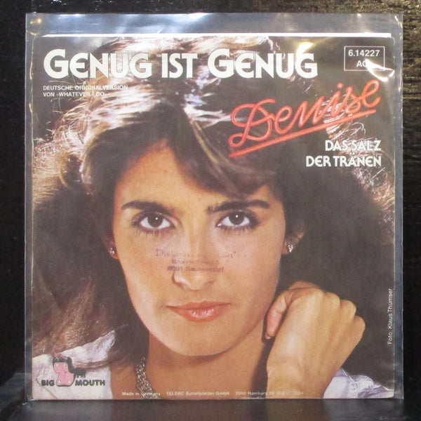 Denise - Genug Ist Genug 7" VG+ Vinyl 45 Big Mouth 6.14227 Germany 1984 - Shuga Records