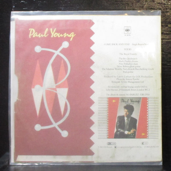 Paul Young - Come Back And Stay / Yours 7" VG+ Vinyl 45 CBS A 3636 Germany 1983 - Shuga Records