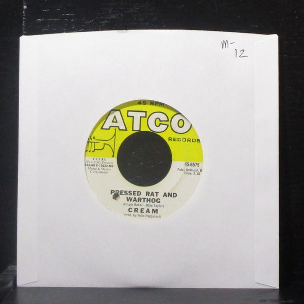 Cream - Pressed Rat & Warthog / Anyone For Tennis 7" Mint- Vinyl 45 ATCO 45-6575 - Shuga Records