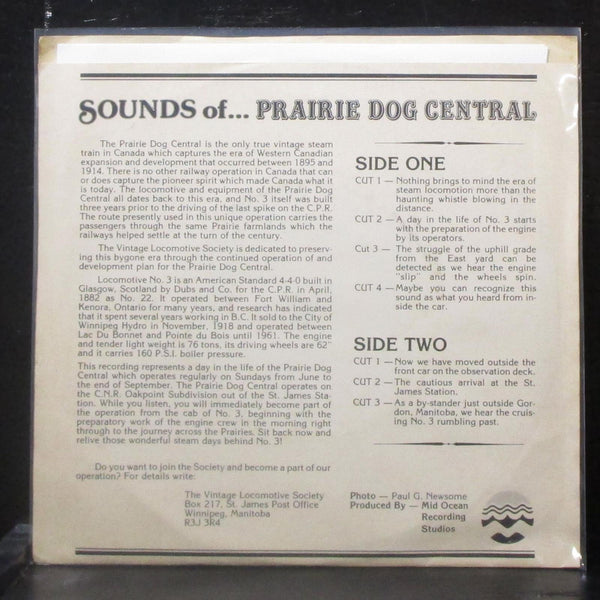 Sounds Of Prairie Dog Central 7" Mint- Vinyl 33 Vintage Locomotive PDC-1 Canada - Shuga Records