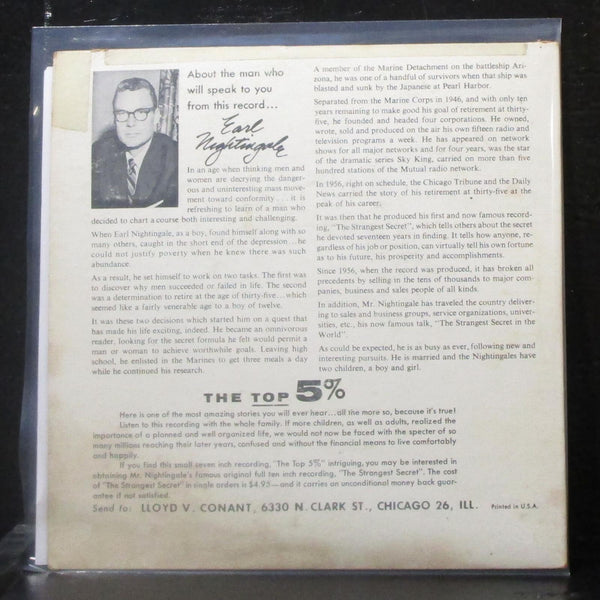 Earl Nightingale - The Top 5% 7" VG+ Vinyl 33 Columbia Transcriptions ZCTV-10562 - Shuga Records