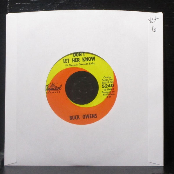 Buck Owens - I Don't Care / Don't Let Her Know 7" VG+ Vinyl 45 Capitol 5240 - Shuga Records