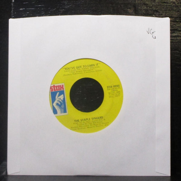 The Staple Singers - You've Got To Earn It / I'm A Lover 7" VG Vinyl 45 Stax - Shuga Records