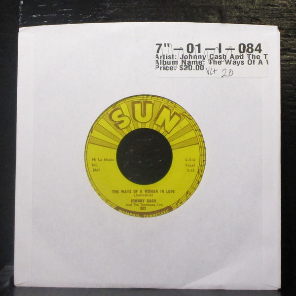 Johnny Cash - The Ways Of A Woman In Love 7" VG+ Vinyl 45 Sun 302 USA 1958 - Shuga Records
