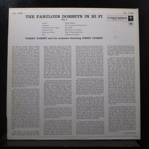 Tommy & Jimmy Dorsey - Fabulous Dorseys In Hi-Fi Vol I LP Mint- CL 1190 Mono 6i - Shuga Records