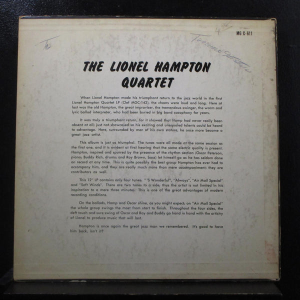 Lionel Hampton - The Lionel Hampton Quartet LP VG+ MG C-611 Trumpeter Label - Shuga Records