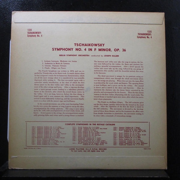 Joseph Balzer / Tschaikowskym - Symphony No. 4 Fm LP VG+ 20214 Vinyl Record - Shuga Records