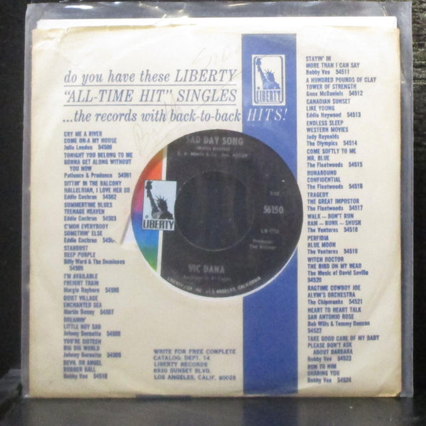 Vic Dana - If I Never Knew Your Name / Sad Day Song 7" Mint- Vinyl 45 Liberty - Shuga Records