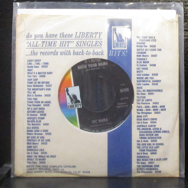 Vic Dana - If I Never Knew Your Name / Sad Day Song 7" Mint- Vinyl 45 Liberty - Shuga Records