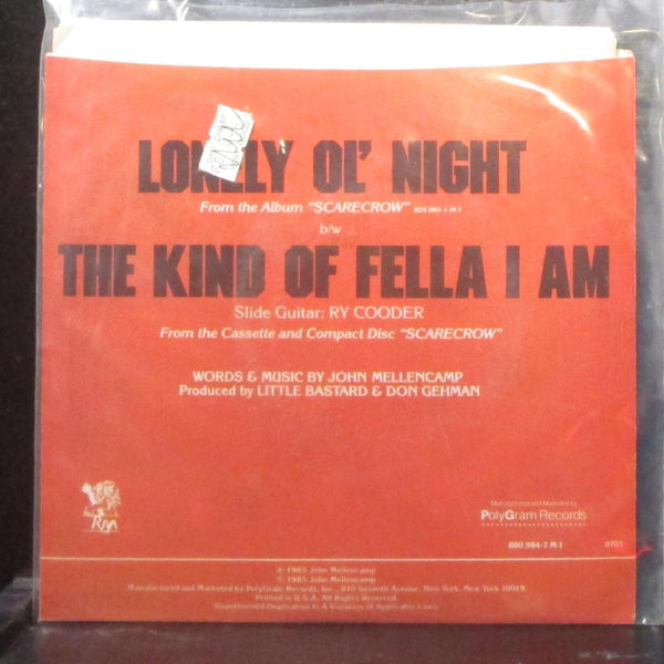 John Cougar Mellencamp - Lonely Ol' Night 7" Mint- Vinyl 45 Riva 880 984-7 USA - Shuga Records